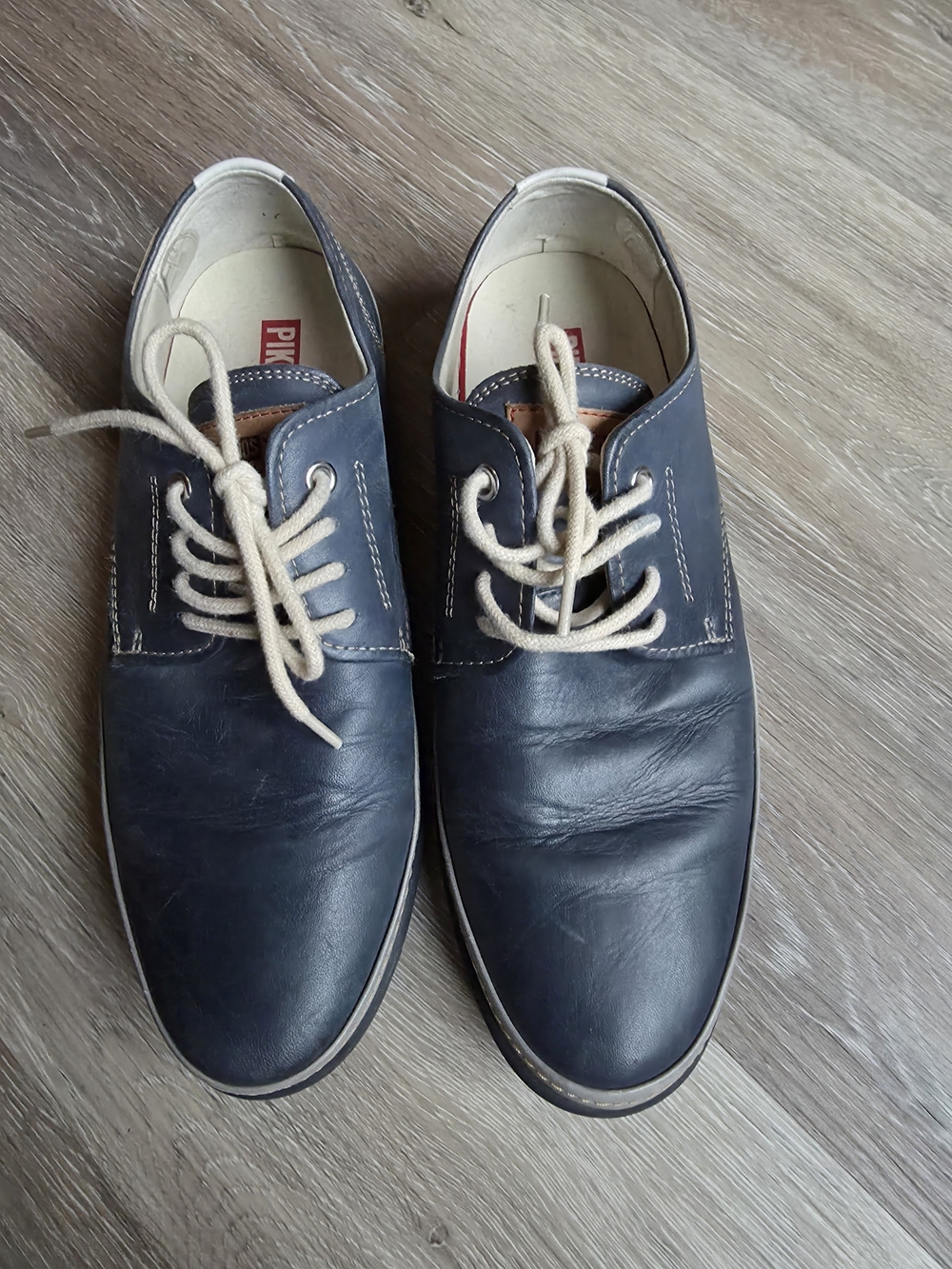 PIKOLINOS Navy Leather Derby Shoes with Cream Laces